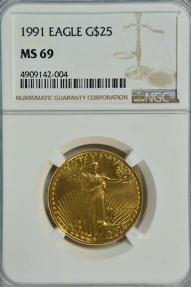 Near Flawless 1991 $25 American Gold Eagle. NGC MS69