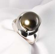 Audacious 12mm Black Pearl Ring in .925 Silver
