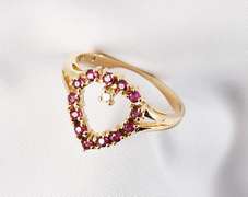 Lovely Ruby and Diamond Heart Ring in 14K