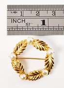 Stately Pearl and Leaf Wreath Brooch in 14K