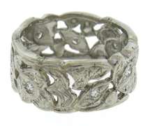 Charminng Vintage Diamond Filagree Leaf Eternity Ring