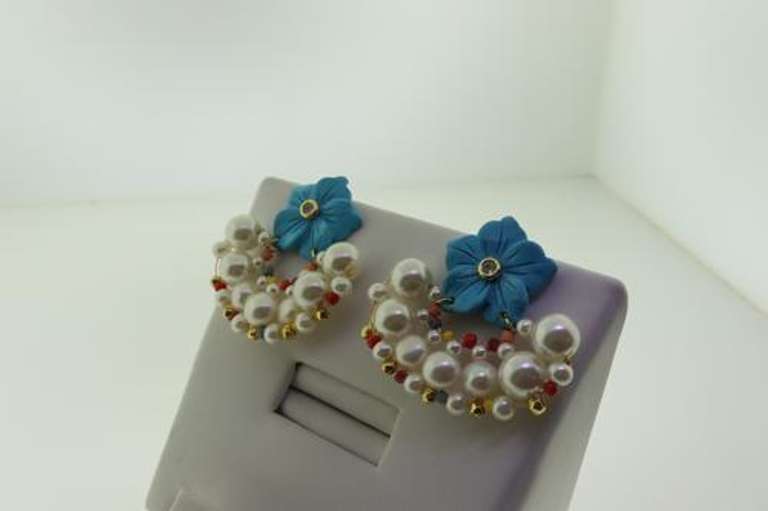 Gold Plated Nakomol Flower and Pearl Earrings