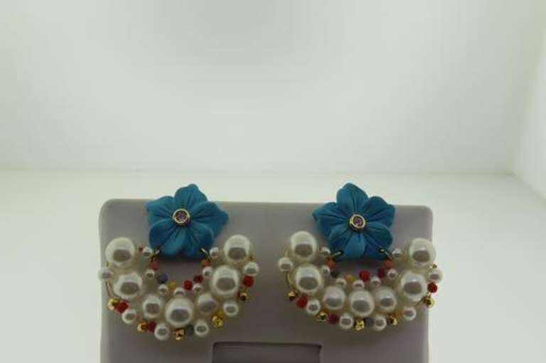 Gold Plated Nakomol Flower and Pearl Earrings