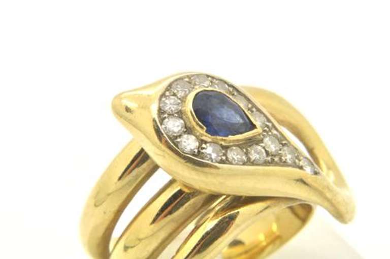 LADIES 18 KT DIAMOND AND SAPPHIRE SNAKE RING