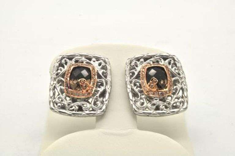 LADIES 18 KT AND STERLING SILVER BELLARRI EARRINGS