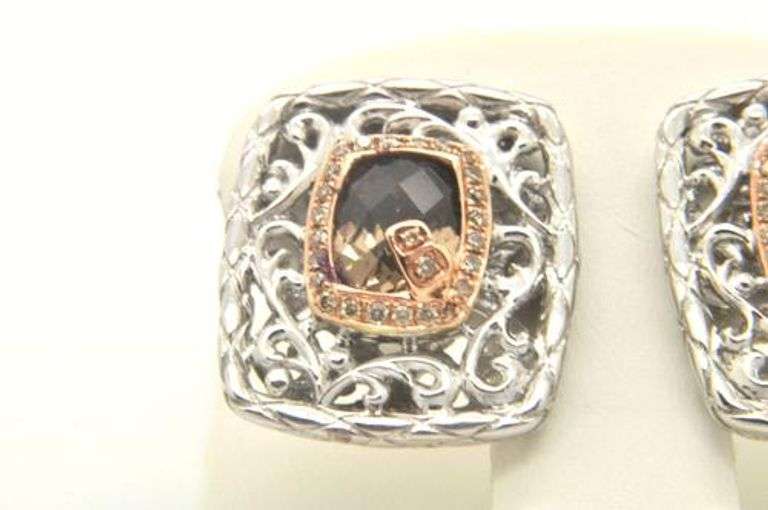 LADIES 18 KT AND STERLING SILVER BELLARRI EARRINGS