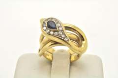 LADIES 18 KT DIAMOND AND SAPPHIRE SNAKE RING