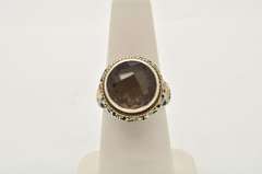 LADIES SILVER AND 18 KT GOLD SMOKEY QUARTZ RING