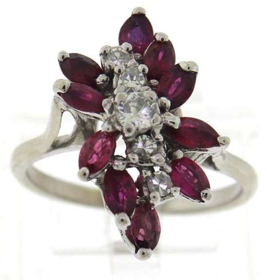 Spectacular 14kt WG Ruby and Diamond Floral Cluster Ring