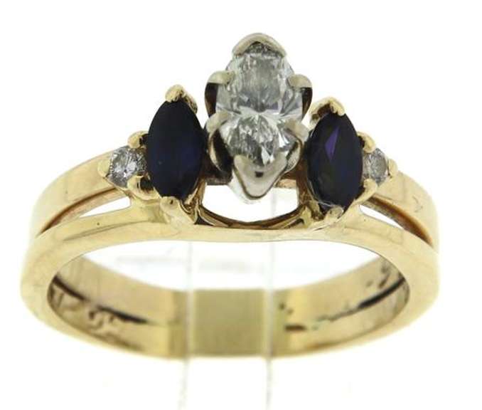 Stunning Marquise Diamond and Sapphire Ring