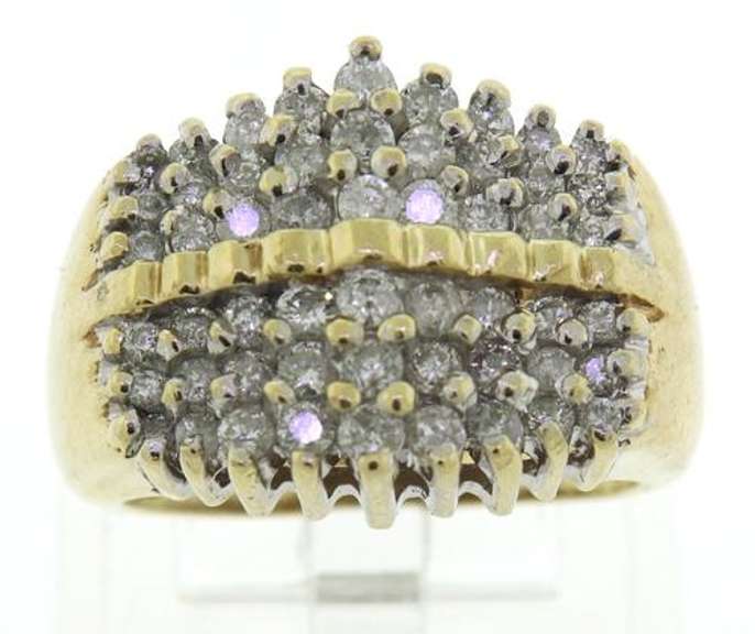 Popular Wide Diamond Pae Ring in Yellow Gold