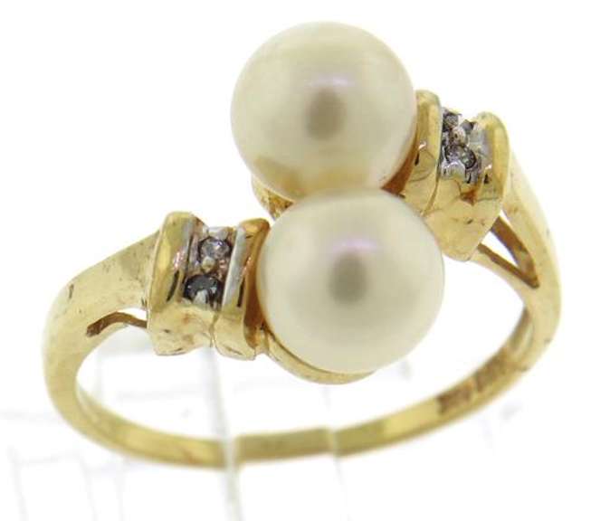 Amazing Double Pearl & Diamond Bypass Ring