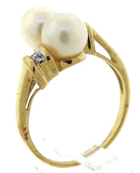 Amazing Double Pearl & Diamond Bypass Ring