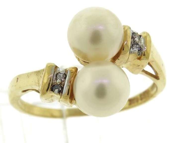 Amazing Double Pearl & Diamond Bypass Ring