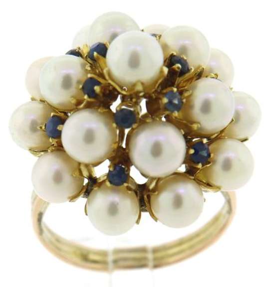 Favorite Blue Sapphire and Pearl Cluster Ring