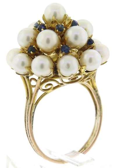 Favorite Blue Sapphire and Pearl Cluster Ring
