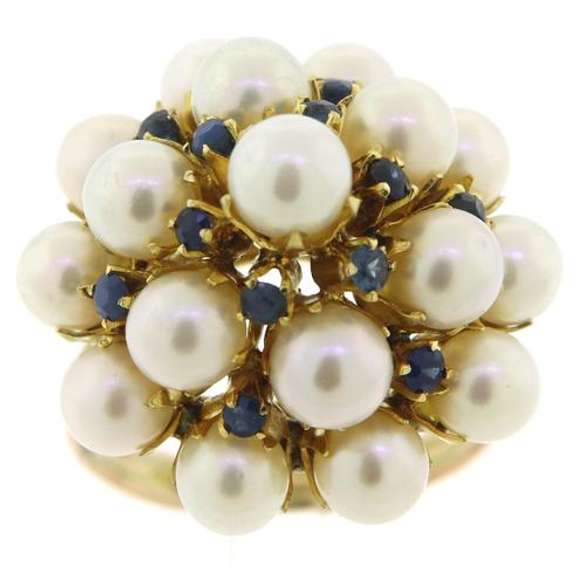 Favorite Blue Sapphire and Pearl Cluster Ring