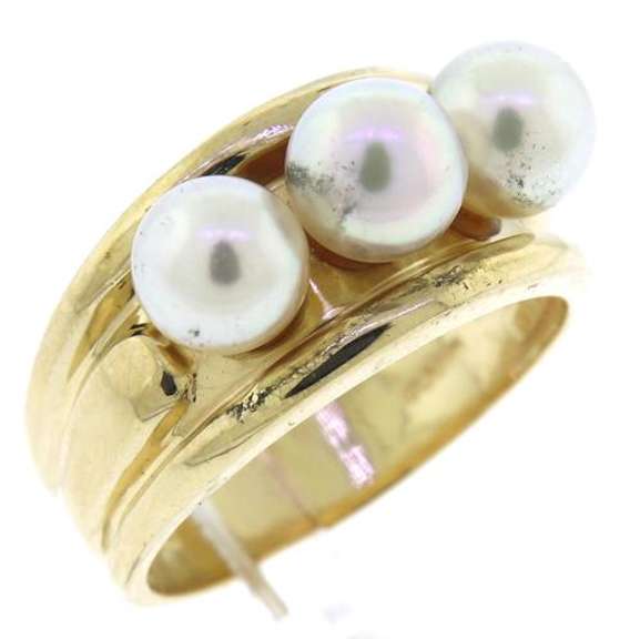 Fantastic 14kt YG Triple Pearl Ring