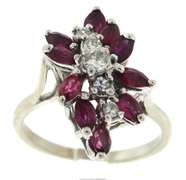 Spectacular 14kt WG Ruby and Diamond Floral Cluster Ring