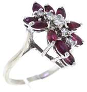 Spectacular 14kt WG Ruby and Diamond Floral Cluster Ring