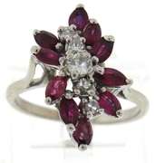 Spectacular 14kt WG Ruby and Diamond Floral Cluster Ring