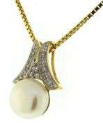 Trendy 14kt YG Diamond & Coin-Style Pearl Necklace