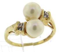 Amazing Double Pearl & Diamond Bypass Ring