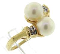 Amazing Double Pearl & Diamond Bypass Ring