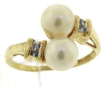Amazing Double Pearl & Diamond Bypass Ring