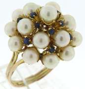 Favorite Blue Sapphire and Pearl Cluster Ring