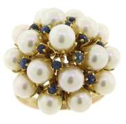 Favorite Blue Sapphire and Pearl Cluster Ring
