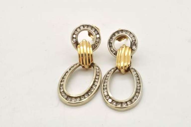 14 KT TWO TONE LADIES DIAMOND HANGING EARRINGS