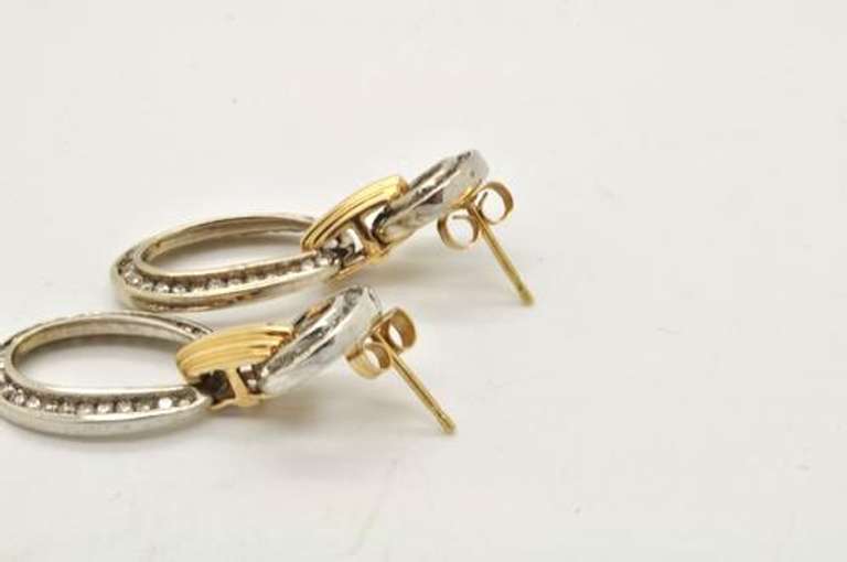 14 KT TWO TONE LADIES DIAMOND HANGING EARRINGS