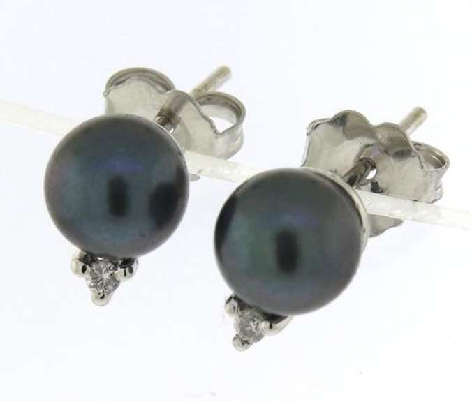 Great Black Pearl and Diamond Stud Earrings