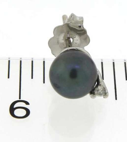Great Black Pearl and Diamond Stud Earrings