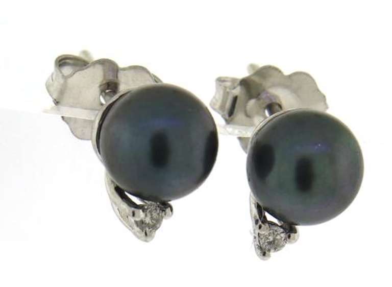 Great Black Pearl and Diamond Stud Earrings