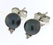 Great Black Pearl and Diamond Stud Earrings