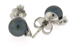 Great Black Pearl and Diamond Stud Earrings