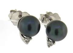 Great Black Pearl and Diamond Stud Earrings