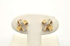 LADIES 14 KT YELLOW GOLD X DESIGN DIAMOND EARRINGS