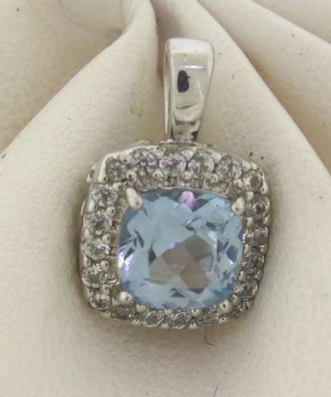 Sterling Silver Blue Topaz & CZ Pendant