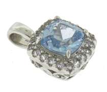 Sterling Silver Blue Topaz & CZ Pendant