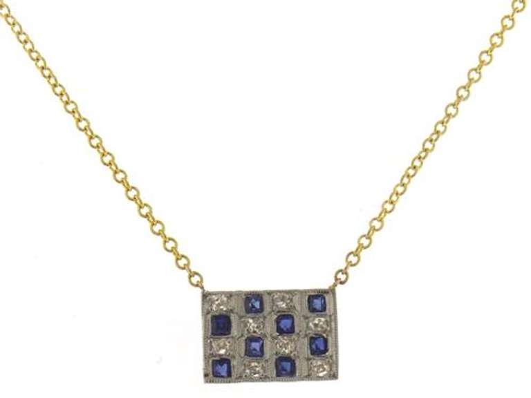 Strong Blue Sapphire and Diamond Yellow Gold Necklace