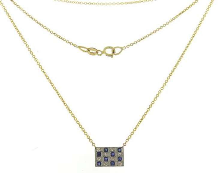 Strong Blue Sapphire and Diamond Yellow Gold Necklace