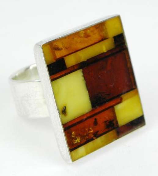 Sterling Multi-Colored Checkerboard Amber Ring, 6.5