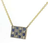Strong Blue Sapphire and Diamond Yellow Gold Necklace