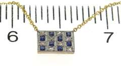 Strong Blue Sapphire and Diamond Yellow Gold Necklace