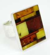 Sterling Multi-Colored Checkerboard Amber Ring, 6.5