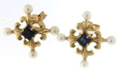 Beautiful Sapphire & Pearl Maltese Cross Earrings