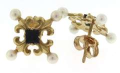 Beautiful Sapphire & Pearl Maltese Cross Earrings